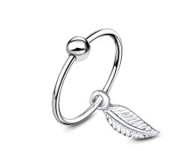 Designed Leaf with Silver Ball Nose Ring NSKR-1002